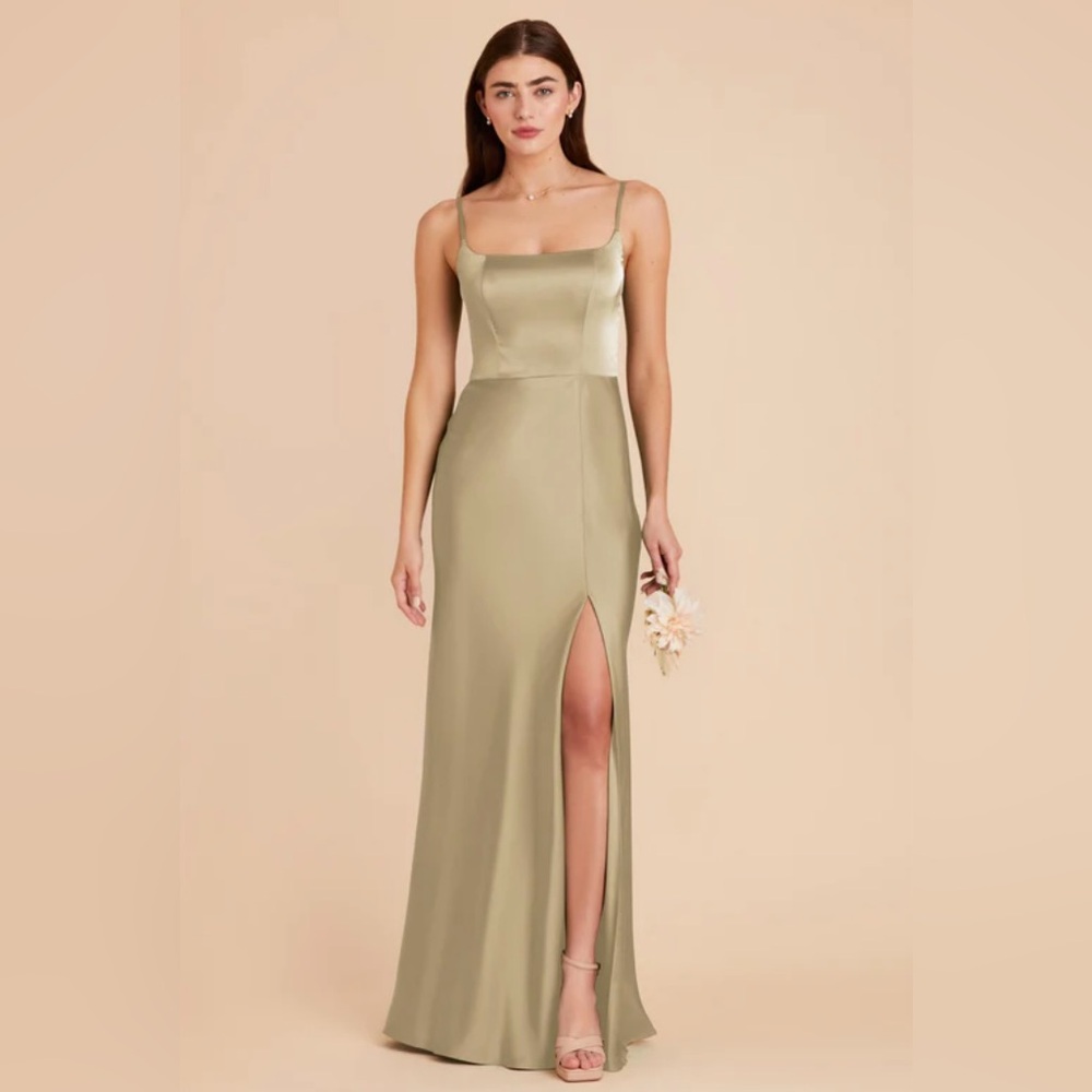 Mai Dress in Matte Satin Moss Green, size XS